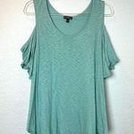 EXPRESS Seaglass Cold Shoulder Flowy Top w/ Flutter Sleeves Size L Photo 0