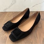 Ann Mashburn NWT  Closed Toe Suede Buckle Flat Shoe Black Size 39.5 EU / 9.5 US Photo 6