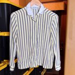 Vintage Russ Petites Butter Yellow and Gray Striped Shirt Size Medium Photo 1