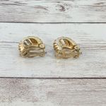 Vintage Clip On Earrings Gold Tone Cut Out Half Hoops Photo 8