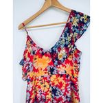 LULUS Radiant Floral Flower Chiffon Ruffles Maxi Dress Ruby Red Size Medium NEW Photo 5