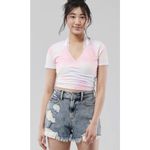 Hollister  Tee Shirt Baby Tee Crop Top Pastel Tie Dye Wrap Front Pink Blue‎ Large Photo 13