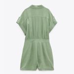 ZARA  Linen TOPSTITCHED Short JUMPSUIT Romper w/ Belt Green Size XS NEW Photo 7