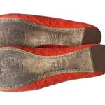 Tory Burch Chelsea Stitched Logo Fire Orange Leather Ballerina Flat Size 8.5 M Photo 5