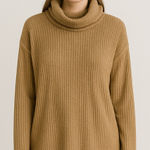 Zenana  Ribbed Cowl Neck Tunic Sweater Photo 0