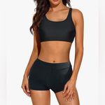 Tempt Me  Black 3 Piece Tankini Swimsuits Tank Top With Boy Shorts Bra Large L Photo 9