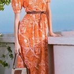 STAUD Alix Maxi Dress in Tangerine Whiskey Orange Floral Puff Sleeve Small Photo 0