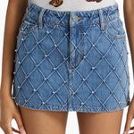 Alice + Olivia Joss Faux-Pearl Rhinestone Quilted Denim Miniskirt Size 27 Photo 0