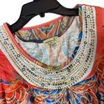 One World Vintage Sheer Midi Dress S Orange Blue Y2K Boho Fairy Hippie Grunge Babydoll Photo 5