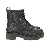 Tinstree Combat Boot Metallic Blue Printed Lug Sole 8 Eye Lace Up Boots Size 6 Black Photo 7