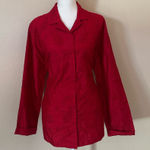 Chico's  Design Red Embroidered Long Sleeve Button Down Shirt Sz 2 Holiday Top Photo 0