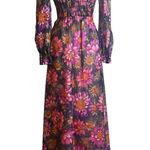 Vintage 1970s Floral Smocked Sheer Maxi Dress Fancy That Women's XS/S Photo 0