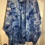 Ellen Tracy Blue Tie Dye Cardigan Pull Over Poncho Styled Fringe One Size Photo 2