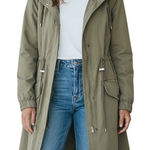 Lou & grey  Khaki Utility Drawstring Waist Roomy Trench Coat Jacket Women's M Photo 0