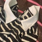 Trina Turk Olympic Blvd Black White Stripe Peter Pan Collar Blouse Top $118 EUC M Photo 6
