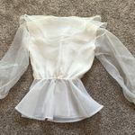 Alex Evenings Vintage Blouse Ruffle Peplum White Sheer Sleeves Snap Size Medium Photo 4
