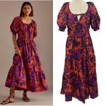 Anthropologie  The Somerset Puff-Sleeve Maxi Dress Floral Orange Purple Small Photo 1