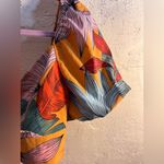 Orange and Blue Tropical Puff Sleeve Ruffled Crop Top summer beach resortwear Photo 5