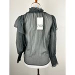 ZARA NWT  Black Sheer Burnout Dot Ruffle Mock Neck Long Sleeve Blouse Top Size S Photo 2