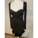 Windsor  Formal Cocktail Mini Dress Womens L Black Sequin Fur Hem NWT RP $60 Photo 10
