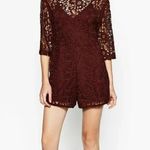ZARA Guipure Lace Crochet Burgundy High Neck Romper Jumpsuit Medium Photo 12