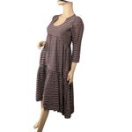 Never A Wallflower Horseshoe‎ Dress XS Burgundy White Striped Midi Cotton Blue Photo 2