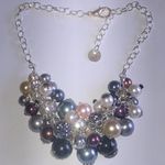 Elegant Multicolor Faux Pearl Cluster Boho Statement Necklace Silver Photo 4