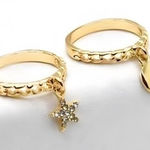 Moon Star Chain Rings – Dainty Diamante Moon & Star Gold Photo 0
