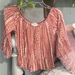 Everly Women's Coral Floral Peasant Bohemian Top Photo 0