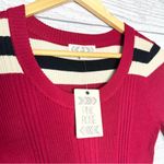 Pink Owl NWT  3/4 Sleeve Striped Stretch Sweater Dress Size Medium Red Black Tan Photo 4