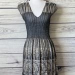 Max Studio Metallic Silver & Grey Pleated Stretchy Fit & Flare Dress Photo 1