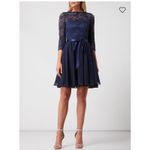 SWING Cocktail fit & flare short short sleeved dress navy lace 6 Blue Photo 3