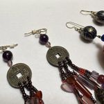 Lot Of 2 Oriental Metal / Bead Mix Pierced Earrings Dangle Drop Beaded Photo 1