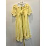 Vintage Elegant Yellow Gingham Nightgown House Robe Puff Sleeve Med Photo 10