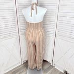 American Eagle  Boho Striped Gauze Wide Leg Smocked Jumpsuit Beige Large Photo 4