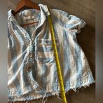 Free People  We The Free Linen Blend Away At Sea Blue/ White Striped Top sz Small Photo 10