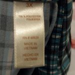 Caren Sport 2X Capped Sleeve Button Front Ruffle Stretch Plaid Top Blue Photo 1