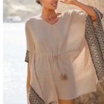 Garnet Hill  100% Cotton Tan Black Embroidered Kaftan Swimsuit Coverup Size L Photo 0