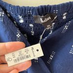 Madewell  Sz M Jacquard Navy Puff Short Sleeve Cropped Top Blouse V Neck Pullover Photo 4