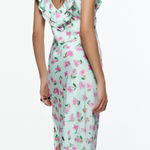 ZARA Mint and Pink Floral Ruffled Midi Dress Size Med Coquette Dollette/Shoujo: Photo 1