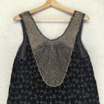 Free People Velvet Mini Dress Black Floral Beaded Sleeves Size 6 Eyelet Flapper Photo 4