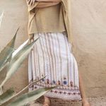 Johnny Was Los Angeles Frederique Embroidered Side Slit Linen White Maxi Skirt Photo 1