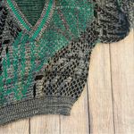 Vintage 80s McGregor V Neck Sweater Geometric Abstract Knit Size Large Green Photo 3