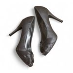 White House | Black Market Gray Satin Peep Toe Bow Heels - Elegant Pumps size 9 Photo 1