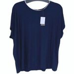 J. Jill Womens Crew Neck Buttoned Back Short Sleeve Knit Blouse Navy Size XL NWT Blue Photo 0