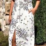 Lovestitch Floral V-neck Flutter Sleeves Front Slit Maxi Dress Size S Photo 0