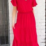 ZARA Luxology Red maxi dress with flutter sleeves, tiered skirt and V-neckline sz s Photo 0
