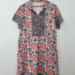 Victoria Dunn Block Print Dress XL Red Blue Floral Short Sleeve Boho Resort Wear Photo 0