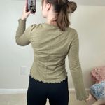 SheIn  Olive Green Ruffled Lettuce Hem Long Sleeve Top Photo 1