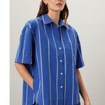 Madewell  Blue Striped Boxy Cotton Button Up Collared Neckline Shirt Size Small Photo 1